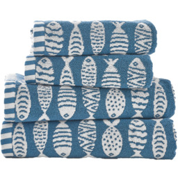 Lobster Creek Small Fish Blue and White Bath Towel - Size: 68 x 127cm - Wilko - thumbnail 1
