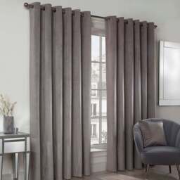 Divante Vermont Silver Velvet Blackout Curtains 168 x 183cm - Size: W 168 x D 183cm - Wilko