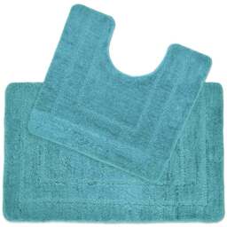 Allure Bath Fashions 2 Piece Teal Non Slip Bath and Pedestal Mat Set - Size: 50 x 80 x 1cm - Blue - Wilko