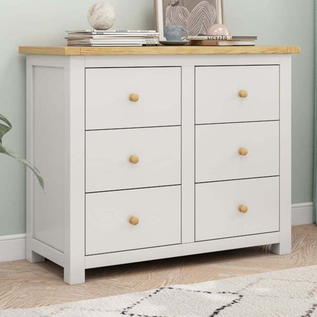 Cabinet Bits Maggiori 6 Drawer White Wood Knob Chest of Drawers - Wilko - image 1