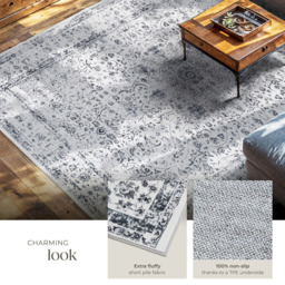 tectake Aliya Washable Rug 340 x 240cm - Size: 0.6 x 240 x 340cm - Grey - Wilko - thumbnail 7
