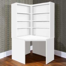 R White Cabinets Corner 8 Shelf Computer Desk with Hutch Set White - Size: 182.8 x 94 x 54cm - Wilko