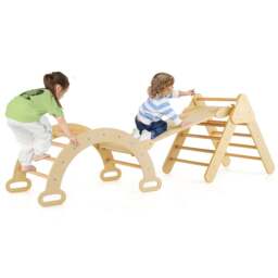 Costway Montessori Kids Natural Wooden Climbing Triangle Set - Size: 109.2 x 53.3 x 15.24cm - Cream - Wilko