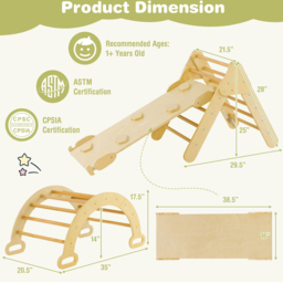 Costway Montessori Kids Natural Wooden Climbing Triangle Set - Size: 109.2 x 53.3 x 15.24cm - Cream - Wilko - thumbnail 7