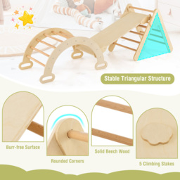 Costway Montessori Kids Natural Wooden Climbing Triangle Set - Size: 109.2 x 53.3 x 15.24cm - Cream - Wilko - thumbnail 3