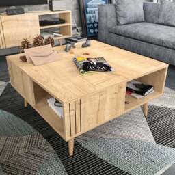 Decorotika Ronas Single Shelf Sapphire Oak Square Coffee Table - Size: 46.5 x 89.6 x 89.6cm - Multi - Wilko