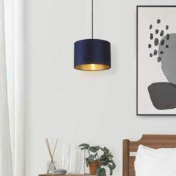 Lighting Collection Navy Gold Inner Velvet Drum Shade 30cm - Size: 20 x 30 x 30cm - Blue - Wilko - thumbnail 3