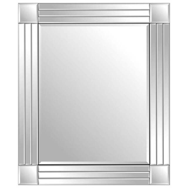 Milton Square Corner Bevelled All Glass Mirror 68 x 58cm - Black - MirrorOutlet - Wilko - image 1