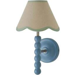 ValueLights Green Trim Scallop Shade Blue Bobbin LED Wall Light with Bulb - Size: 32 x 19 x 20cm - Wilko