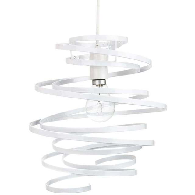 Happy Homewares Contemporary White Gloss Metal Double Ribbon Spiral Swirl Pendant Shade - Size: 35 x 23 x 23cm - Wilko - image 1