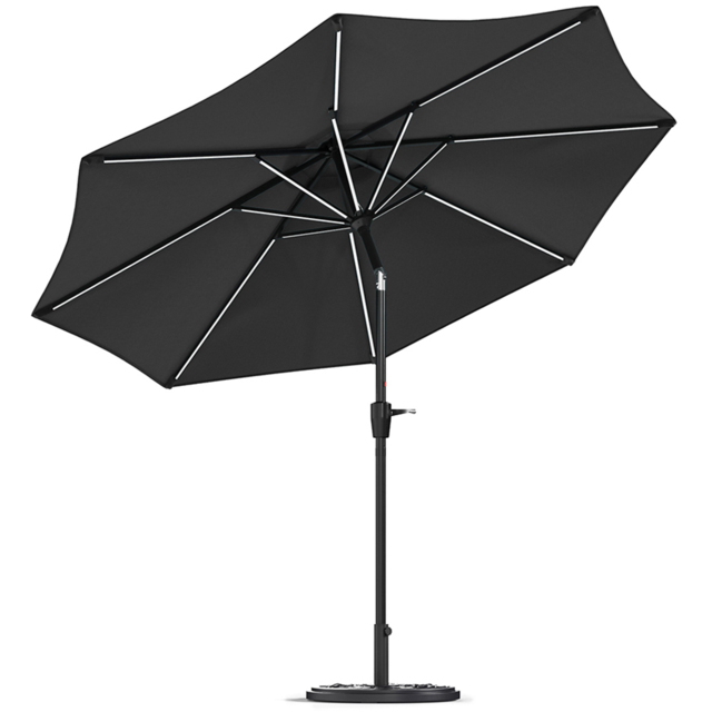 Living and Home Dark Grey Solar LED Crank and Tilt Parasol with Cement Base 3m - Wilko - image 1