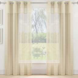 Tyrone Textiles Andorra Cream Textured Header Eyelet Voile Panel Curtains 140 x 183cm - Size: W 140 x D 183cm - Wilko - thumbnail 1