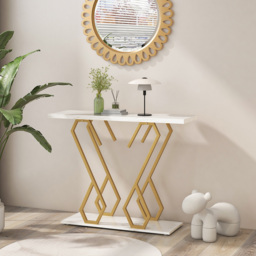Costway White Faux Marble Console Table with Adjustable Foot Pads - Size: 111 x 41 x 11cm - Wilko - thumbnail 5