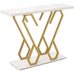 Costway White Faux Marble Console Table with Adjustable Foot Pads - Size: 111 x 41 x 11cm - Wilko - thumbnail 3