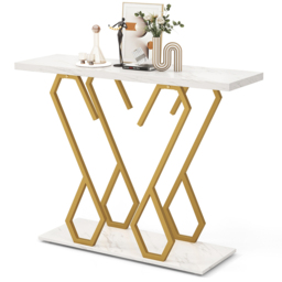 Costway White Faux Marble Console Table with Adjustable Foot Pads - Size: 111 x 41 x 11cm - Wilko - thumbnail 4