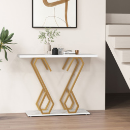Costway White Faux Marble Console Table with Adjustable Foot Pads - Size: 111 x 41 x 11cm - Wilko - thumbnail 6