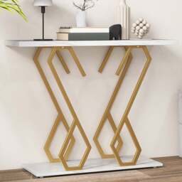 Costway White Faux Marble Console Table with Adjustable Foot Pads - Size: 111 x 41 x 11cm - Wilko