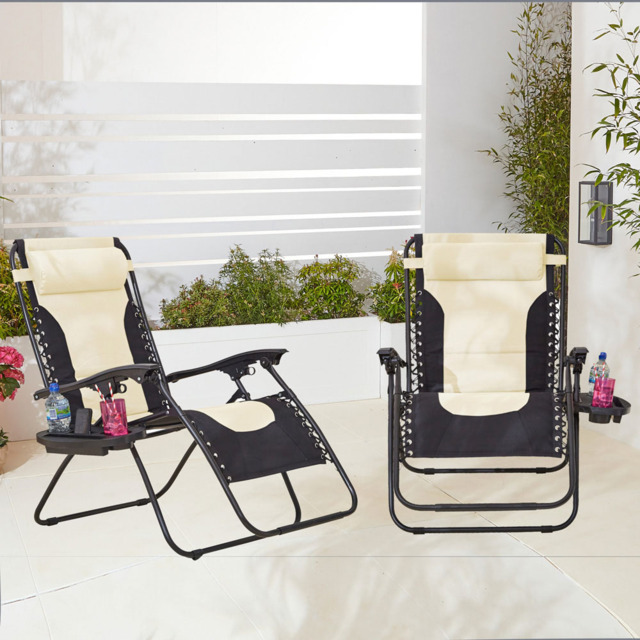 Neo Set of 2 XL Cream Zero Gravity Sun Loungers - Size: 1 Seater - Wilko - image 1