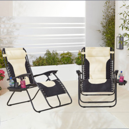 Neo Set of 2 XL Cream Zero Gravity Sun Loungers - Size: 1 Seater - Wilko