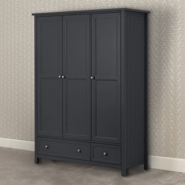 Julian Bowen Maine 3 Door 2 Drawer Anthracite Combination Wardrobe - Size: 3 Door, 2 Drawer - Black - Wilko - image 1