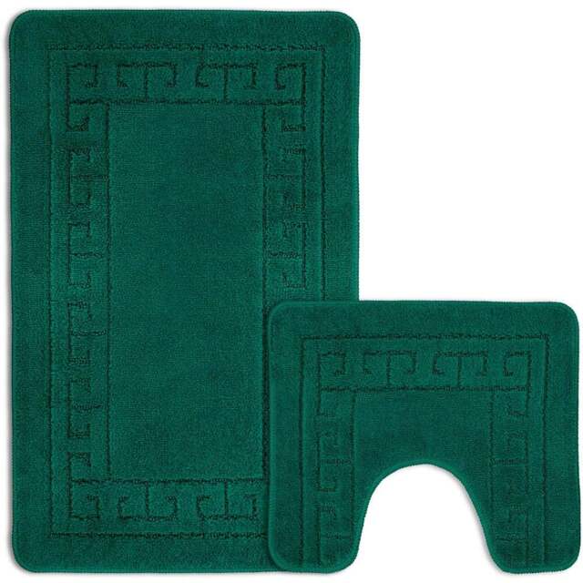 Velosso Greek Key Emerald Bath Mat Set - Green - Wilko - image 1