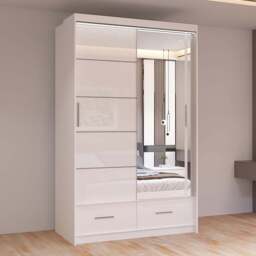 Sliding Wardrobes 4U Sycylia 2 Door 2 Drawer White High Gloss Mirrored Wardrobe 150cm - Size: 2 Door, 2 Drawer - Wilko - thumbnail 1