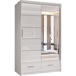Sliding Wardrobes 4U Sycylia 2 Door 2 Drawer White High Gloss Mirrored Wardrobe 150cm - Size: 2 Door, 2 Drawer - Wilko - thumbnail 3