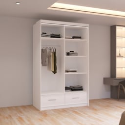 Sliding Wardrobes 4U Sycylia 2 Door 2 Drawer White High Gloss Mirrored Wardrobe 150cm - Size: 2 Door, 2 Drawer - Wilko - thumbnail 5