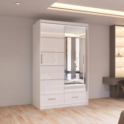 Sliding Wardrobes 4U Sycylia 2 Door 2 Drawer White High Gloss Mirrored Wardrobe 150cm - Size: 2 Door, 2 Drawer - Wilko - thumbnail 4