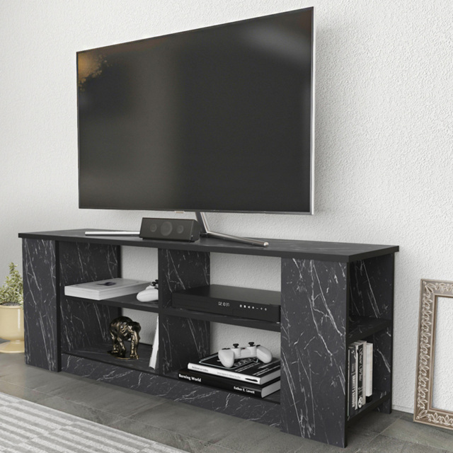Decorotika Space 8 Shelf Black Marble Effect TV Unit - Size: 51.8 x 140 x 35cm - Multi - Wilko - image 1