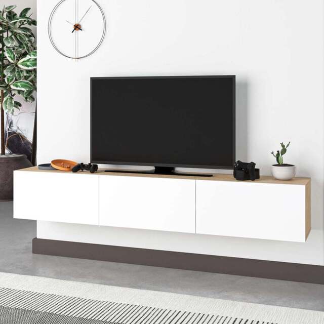 Decortie Francy Oak and White TV Stand with Storage Cabinet - Multi - Wilko - image 1