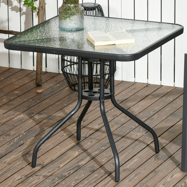 Outsunny 2 Seater Square Garden Dining Table with Umbrella Hole - Size: 76 x 76 x 72cm - Black - Wilko - image 1