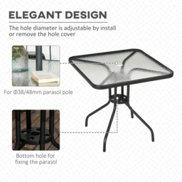 Outsunny 2 Seater Square Garden Dining Table with Umbrella Hole - Size: 76 x 76 x 72cm - Black - Wilko - thumbnail 5