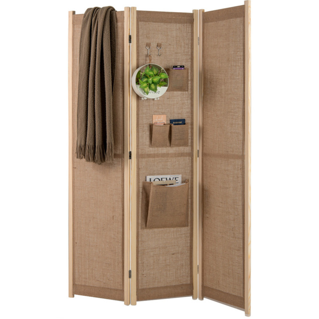 Costway 3 Panel Natural Room Divider with Storage Bags - Size: 170 x 2 x 120cm - n/a - Wilko - image 1