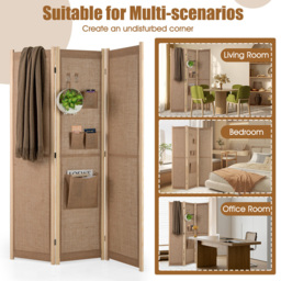 Costway 3 Panel Natural Room Divider with Storage Bags - Size: 170 x 2 x 120cm - n/a - Wilko - thumbnail 7