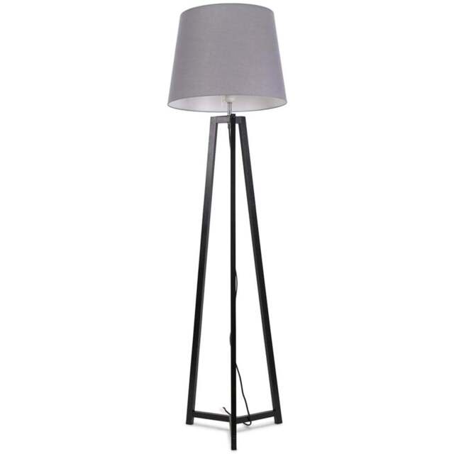 ValueLights Lottie Grey Fabric Tapered Shade Black Wood Tripod LED Floor Lamp - Size: 148 x 45 x 45cm - Wilko - image 1
