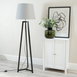 ValueLights Lottie Grey Fabric Tapered Shade Black Wood Tripod LED Floor Lamp - Size: 148 x 45 x 45cm - Wilko - thumbnail 4