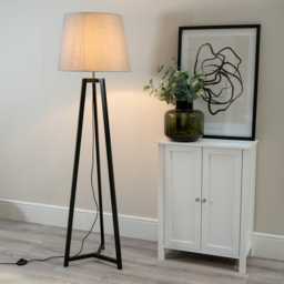 ValueLights Lottie Grey Fabric Tapered Shade Black Wood Tripod LED Floor Lamp - Size: 148 x 45 x 45cm - Wilko - thumbnail 3