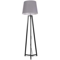 ValueLights Lottie Grey Fabric Tapered Shade Black Wood Tripod LED Floor Lamp - Size: 148 x 45 x 45cm - Wilko