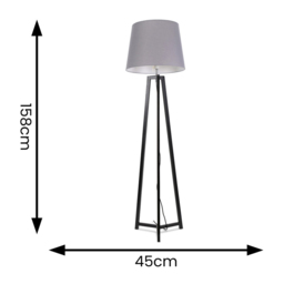 ValueLights Lottie Grey Fabric Tapered Shade Black Wood Tripod LED Floor Lamp - Size: 148 x 45 x 45cm - Wilko - thumbnail 5