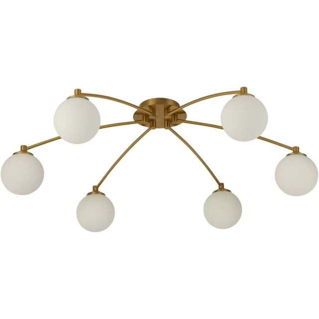 Lighting Collection 6 Light Opal and Brass 6lt Semi Flush Ceiling Light - Size: 21 x 75 x 75cm - Gold - Wilko - image 1