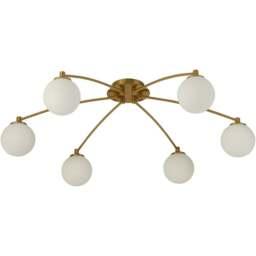 Lighting Collection 6 Light Opal and Brass 6lt Semi Flush Ceiling Light - Size: 21 x 75 x 75cm - Gold - Wilko