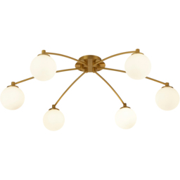 Lighting Collection 6 Light Opal and Brass 6lt Semi Flush Ceiling Light - Size: 21 x 75 x 75cm - Gold - Wilko - thumbnail 4