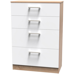 Crowndale Devon 4 Drawer White Matt and Bardolino Oak Deep Chest of Drawers Ready Assembled - White Matt & Bardolino Oak - Wilko - thumbnail 3