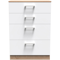 Crowndale Devon 4 Drawer White Matt and Bardolino Oak Deep Chest of Drawers Ready Assembled - White Matt & Bardolino Oak - Wilko - thumbnail 4