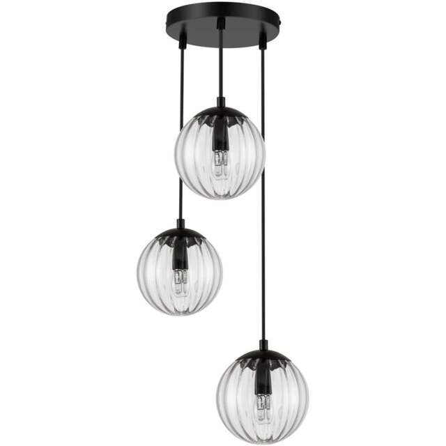 Cosylyte Kingston 3 Light Clear Ribbed Glass Cluster Pendant Light - Size: 36 x 34 x 22cm - Black - Wilko - image 1