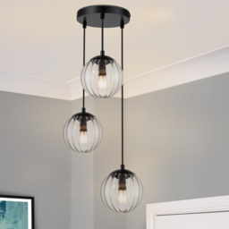 Cosylyte Kingston 3 Light Clear Ribbed Glass Cluster Pendant Light - Size: 36 x 34 x 22cm - Black - Wilko - thumbnail 3