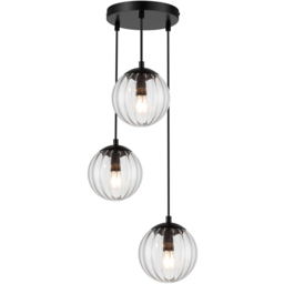 Cosylyte Kingston 3 Light Clear Ribbed Glass Cluster Pendant Light - Size: 36 x 34 x 22cm - Black - Wilko - thumbnail 4