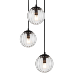 Cosylyte Kingston 3 Light Clear Ribbed Glass Cluster Pendant Light - Size: 36 x 34 x 22cm - Black - Wilko - thumbnail 5