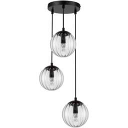 Cosylyte Kingston 3 Light Clear Ribbed Glass Cluster Pendant Light - Size: 36 x 34 x 22cm - Black - Wilko